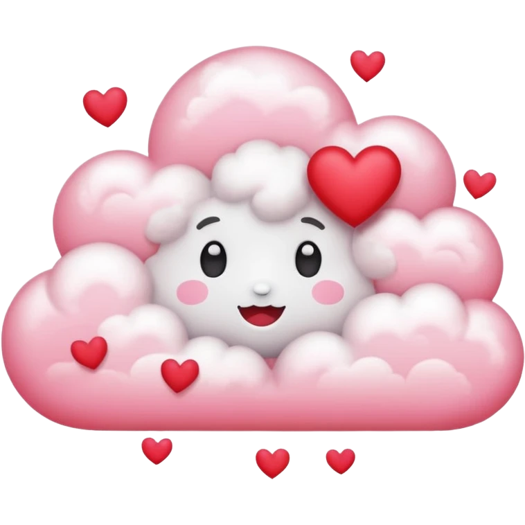Plain white cloud with pink glow surrounding and hearts emoji