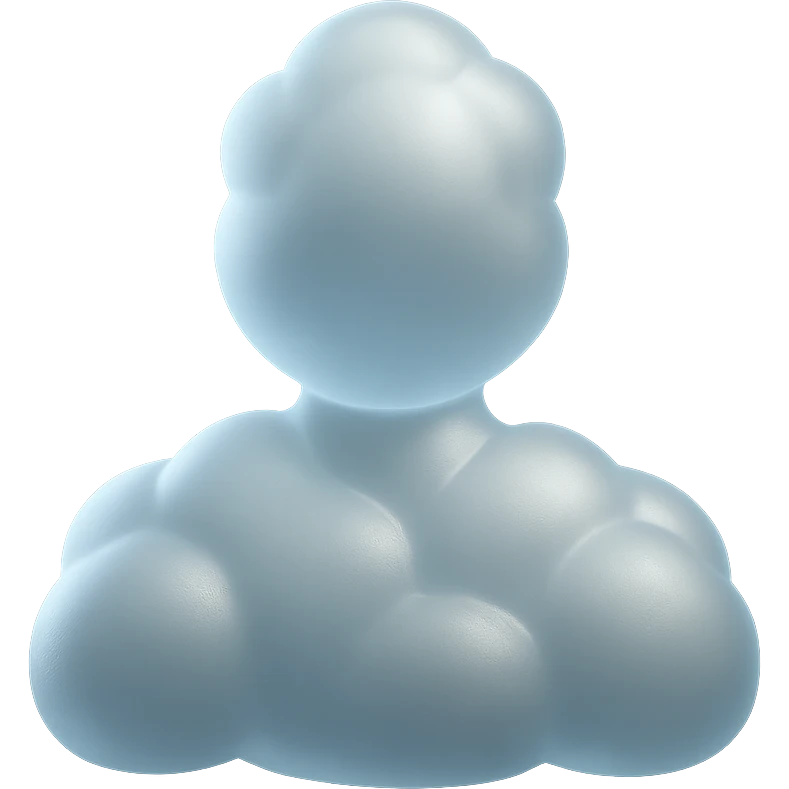 front-facing person composed entirely of white fluffy convex clouds, shoulders visible, matte glass style emoji