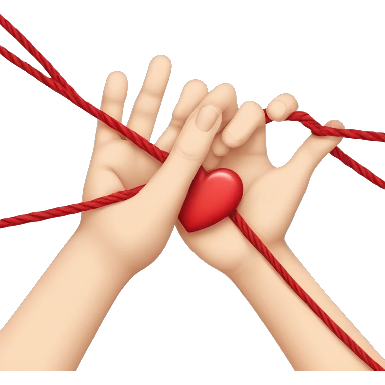 a hand with closed fingers except pinky finger and a red thread to show red thread tied up with love  string is tied like a heart  emoji