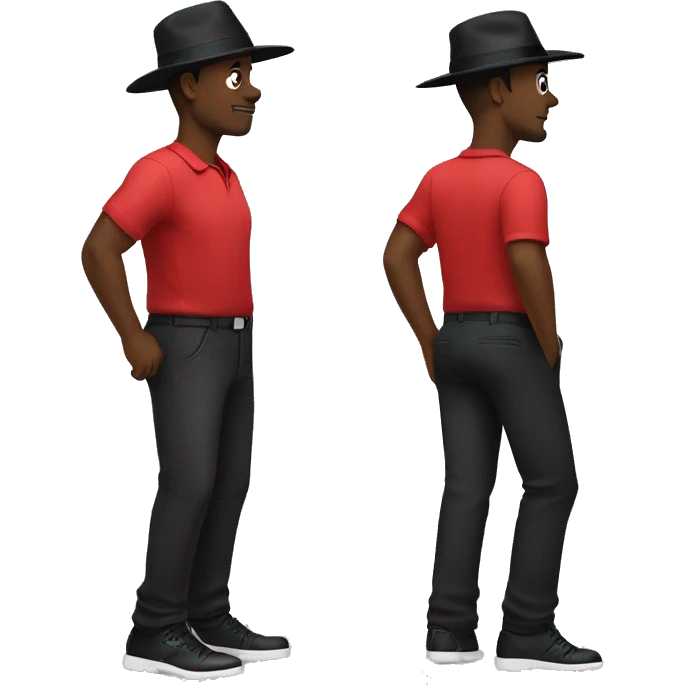 🏌🏾‍♂️ but with a black hat, red shirt, and black pants and shoes emoji