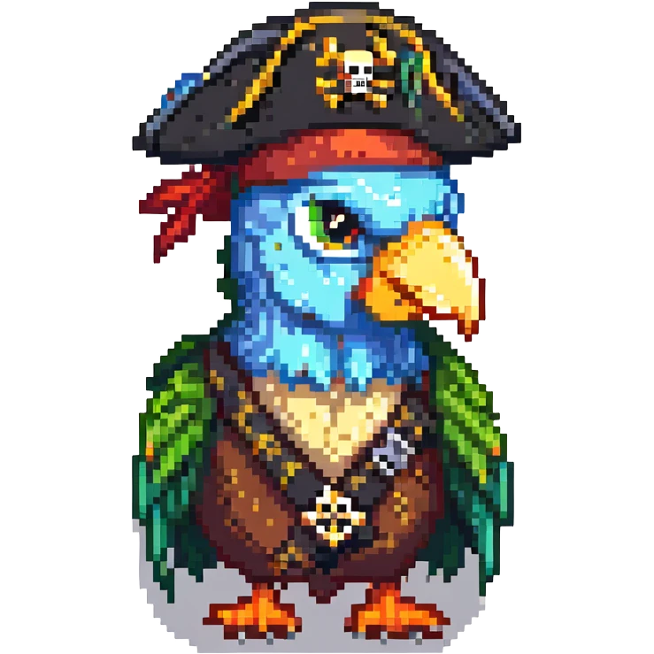 parrot with a pirate patch over one eye and a pirate hat emoji