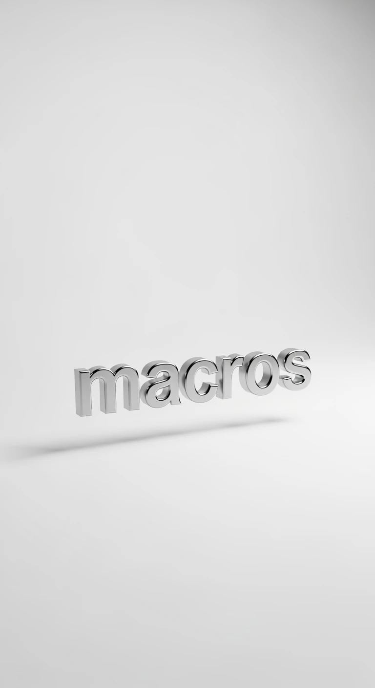 le parole "macros" fluttuano in aria, sfondo bianco emoji