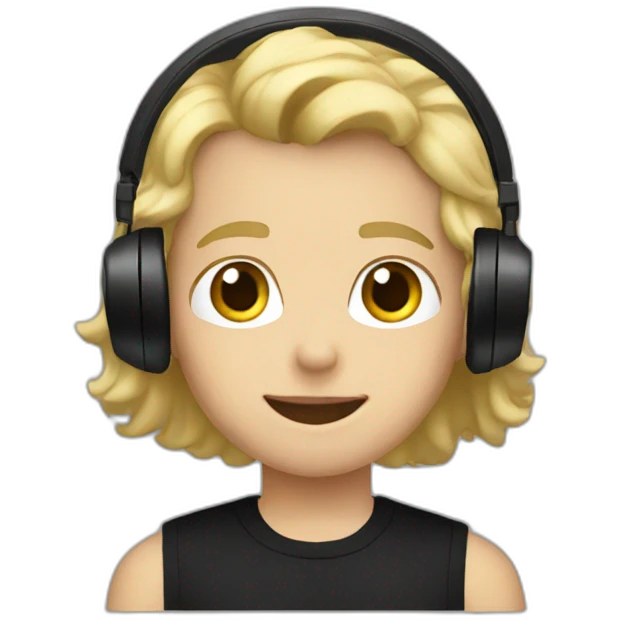 A blond boy with a black tank shirt and a black headset emoji