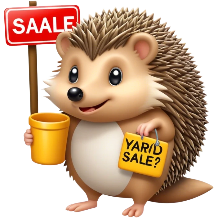 Hedgehog w yard sale sign emoji