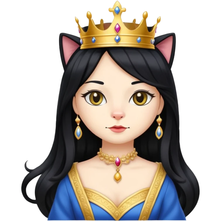 cat in royal queen attire, long flowing black wig emoji