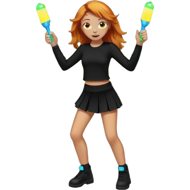 Ginger girl dancing at a rave. Full body, wearing dark colours emoji