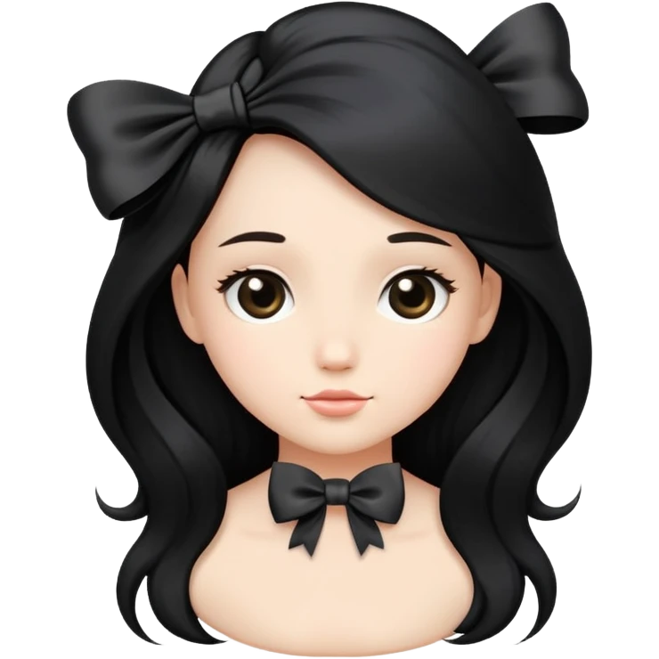 cute round face with long black silk hair and a bow on the side emoji