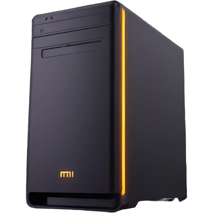 high-end desktop PC with dramatic light beams and glow emoji