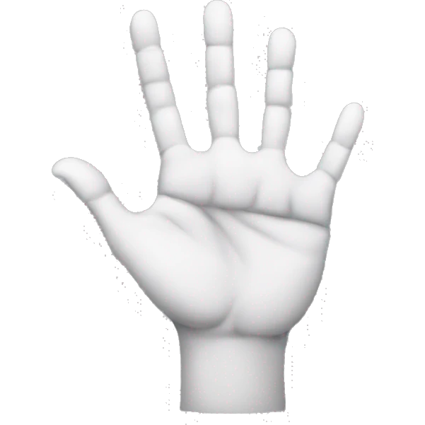 Left hand palm with middle, ring and pinky fingers together, pointer finger seprat and thumb separate emoji
