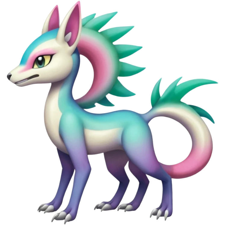 Colorful gradients-colored Meloetta-Sergal-Palkia-hybrid-fusion-Fakémon-creature, full body emoji