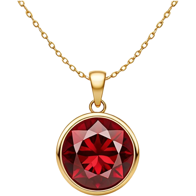 polished round red garnet pendant suspended from a delicate gold chain, glowing with warmth and magic emoji