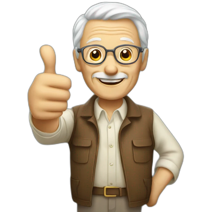 An elderly man gives a thumbs up emoji