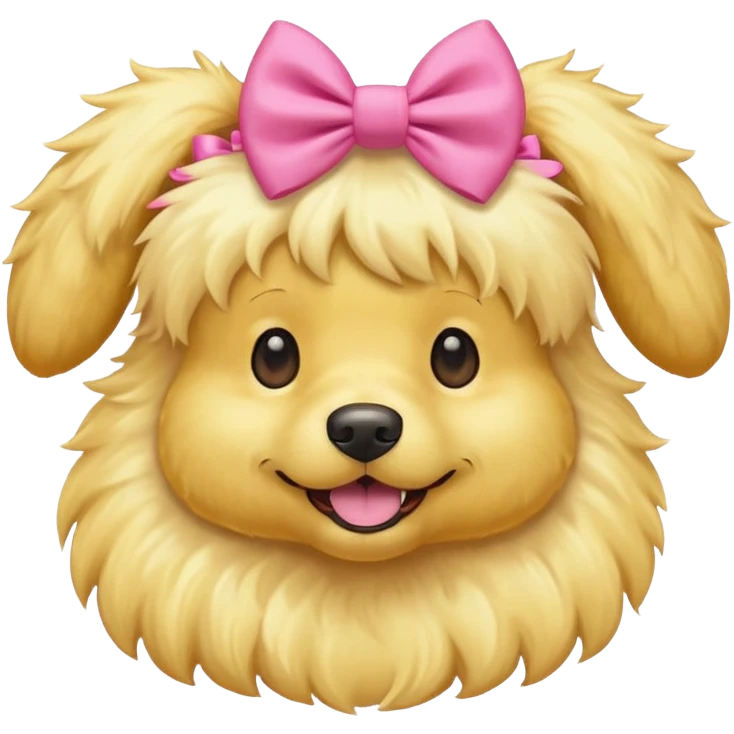 Yellow fluffy dog with pink bow on ears emoji