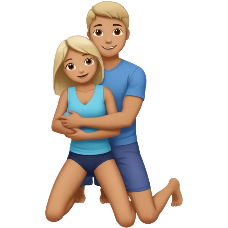 A kneeling male is holding female who’s wrapped around them—arms around the neck and legs around the waist—in a tight embrace. emoji