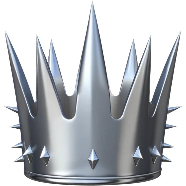 A spiked crown emoji made of silver chrome, sharp yet rounded metallic spikes, glossy reflections, aggressive luxury swag aesthetic, iOS emoji style, centered, clean white background emoji