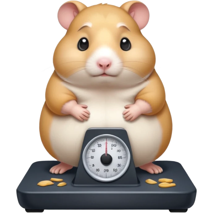 fat hamster big belly stepping on a broken scale looking guilty with a tear emoji