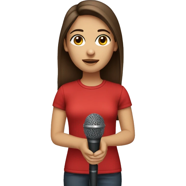 girl-with-brown-straight-hair-brown-eyes-holding microphone red shirt emoji