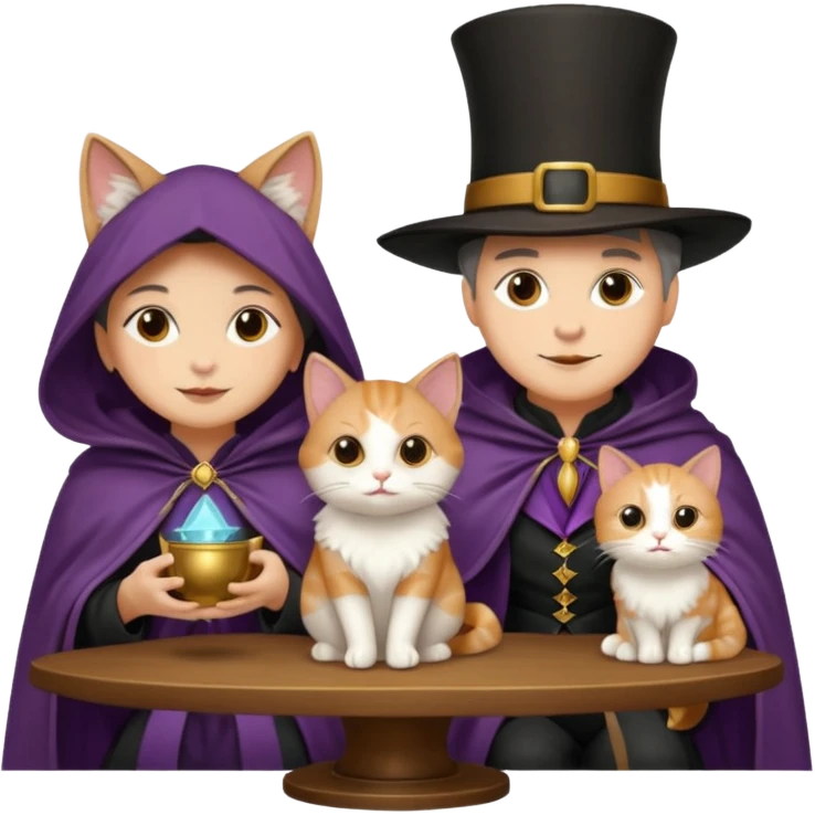 magician couple and their pet cat emoji