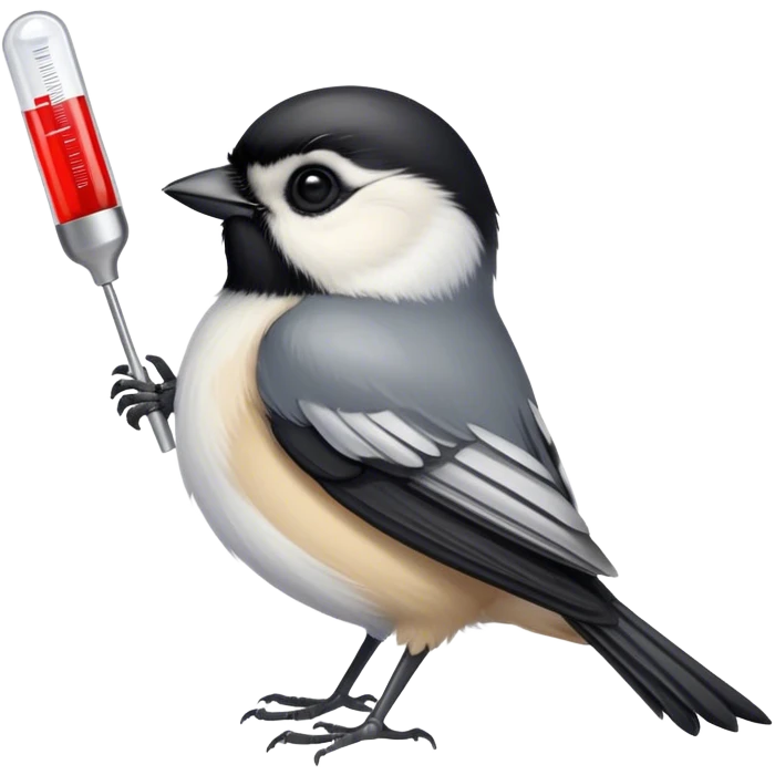 Chickadee with thermometer in beak emoji