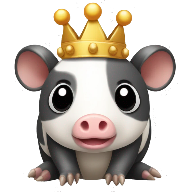 Black and white piebald chubby round armadillo pig panda centipede armadillo wearing a crown emoji