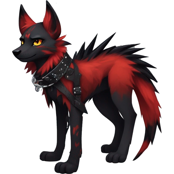 cool edgy black red animal fursona by griffsnuff & LiLaiRa & Falvie with badass colors and a spiked collar full body emoji