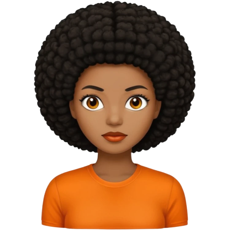 black afro hair in nonsmiling woman with orange shirt emoji