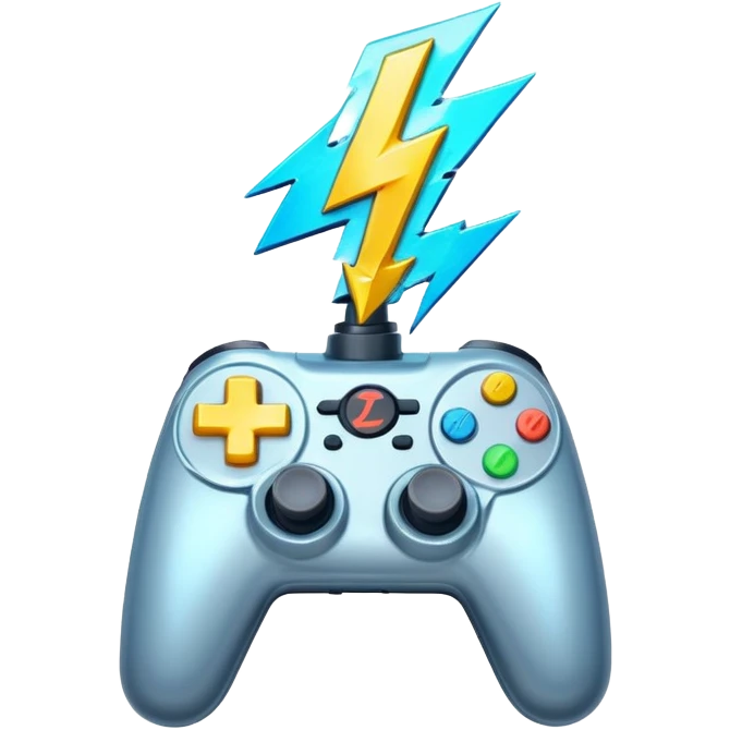 Stylized "T" with glitch effects or cracked edges.A joystick crossed with a lightning bolt emoji