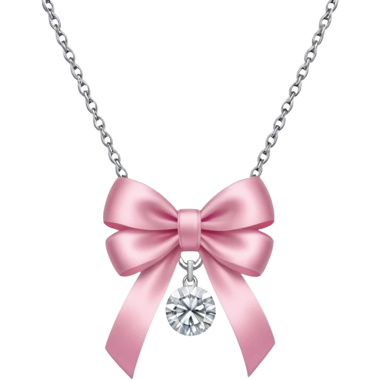 Silver diamond necklace with a pink bow emoji