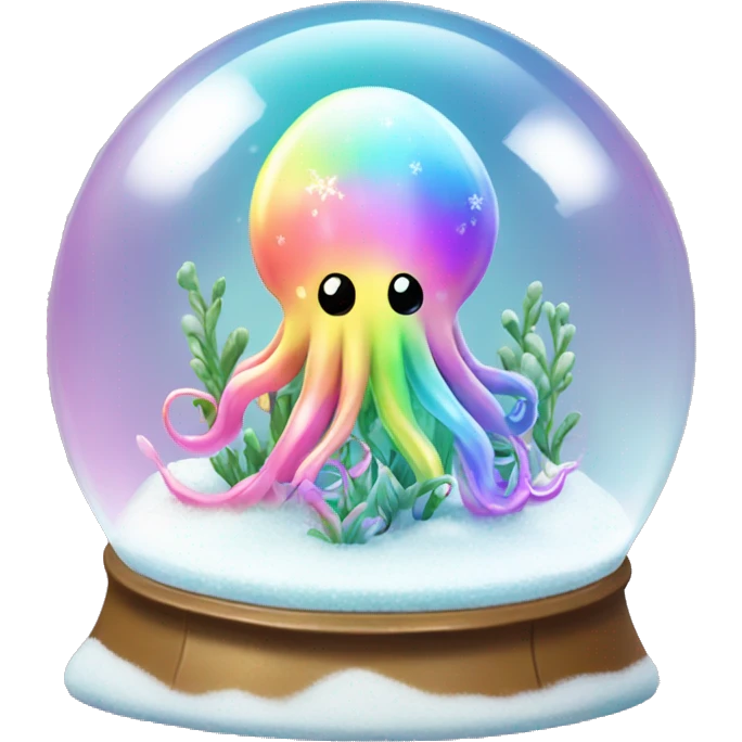 Kawaii rainbow pastel bedazzled squid in a garden snow globe  emoji