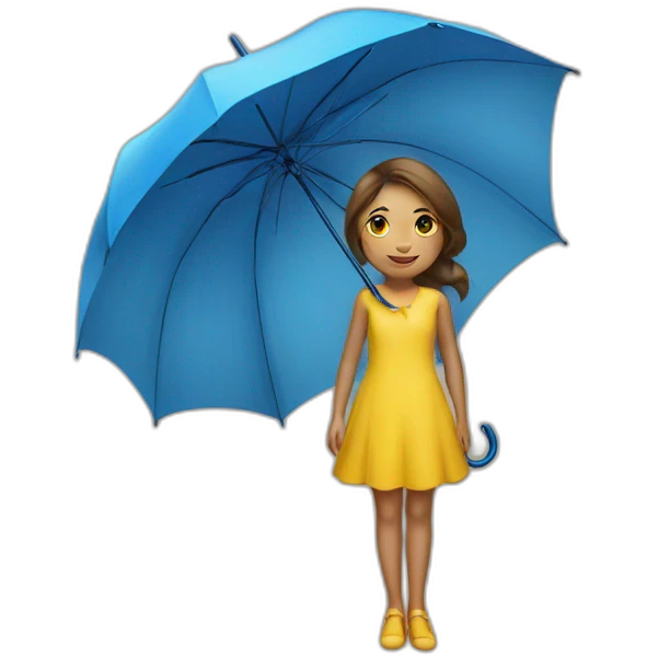 a girl in a yellow dress with a blue umbrella emoji