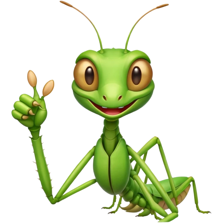 A happy praying mantis giving a thumbs up emoji