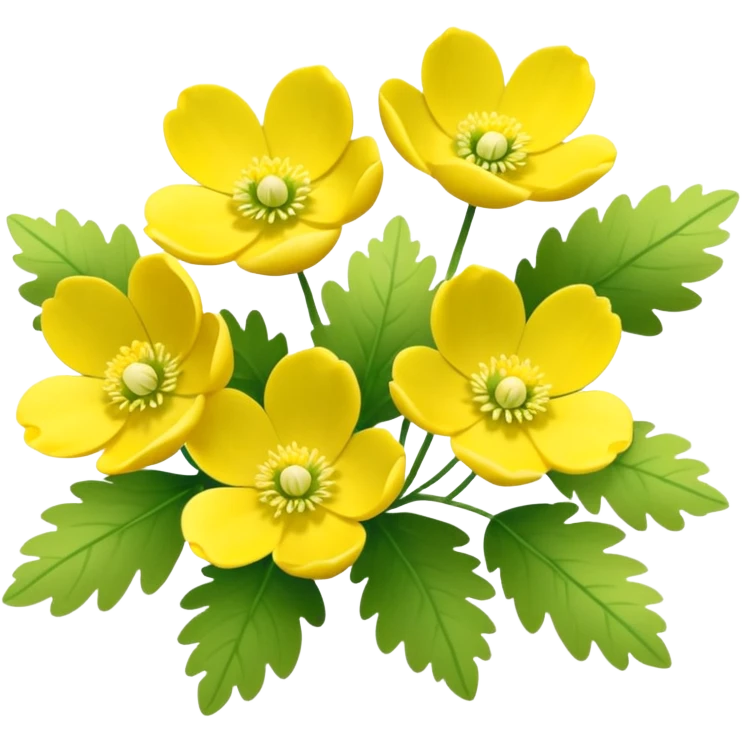 Yellow woodland anemone flowers with leafs emoji