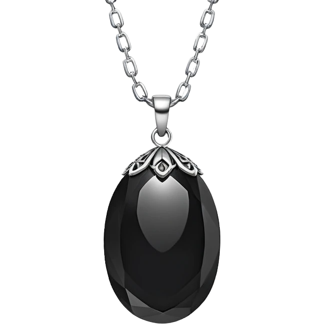 floating onyx stone with inner light, silver chain animated as if alive, no extra colors emoji