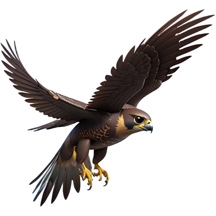 cinematic-peragrin falcon-realistic-full-body-diving-emoji,-sleek-aerodynamic-frame-plummeting-through-the-air-with-lightning-speed,-razor-sharp-talons-poised-for-the-strike,-feathered-wings-angled-for-maximum-precision,-keen-dark-eyes-locked-onto-its prey emoji