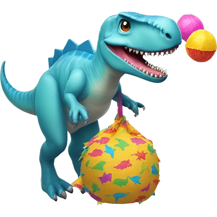 dinosaur with shark hat is riding a pinata emoji