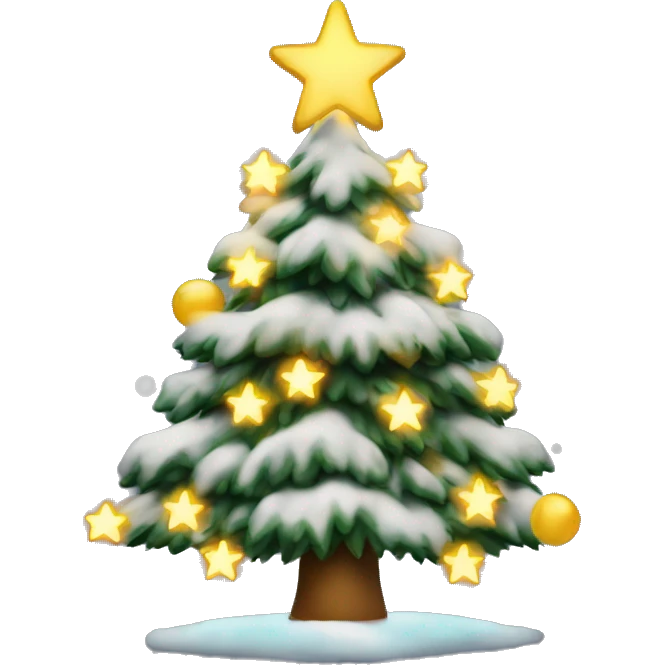 Christmas tree with lights , snow and a angel on top emoji