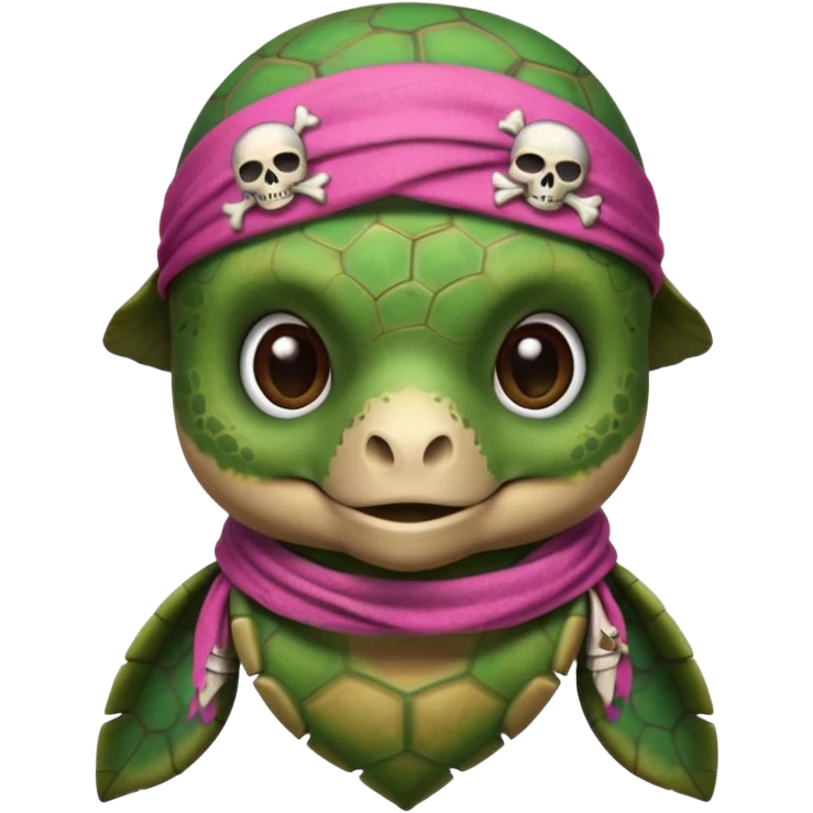 cute sea turtle wearing a pink pirate skull scarf emoji