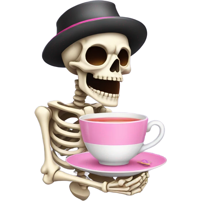 Skeleton sipping tea from a pink teacup  emoji