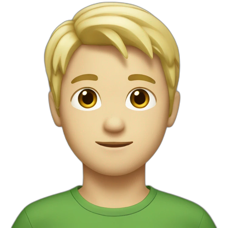a white boy, wearing a green shirt with side swept blonde hair, with a lizard on his shoulder emoji