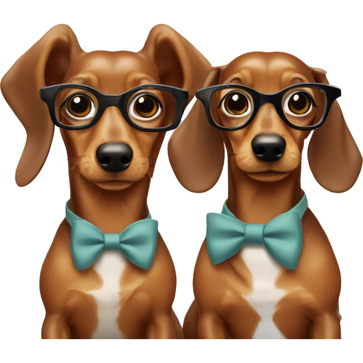 Two girl dachshunds in suits with glasses and bows emoji