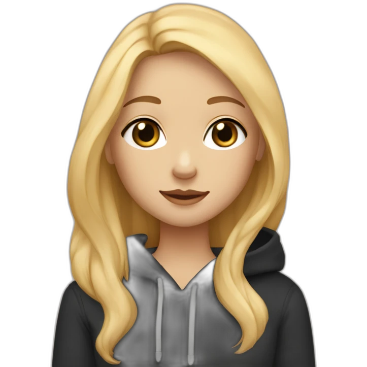 A blonde girl  with blues eyes, with straight hair and a ray,she has light skin a few freckles, and she wear a hoodies and she Carries in his arms a black labrador dog  emoji