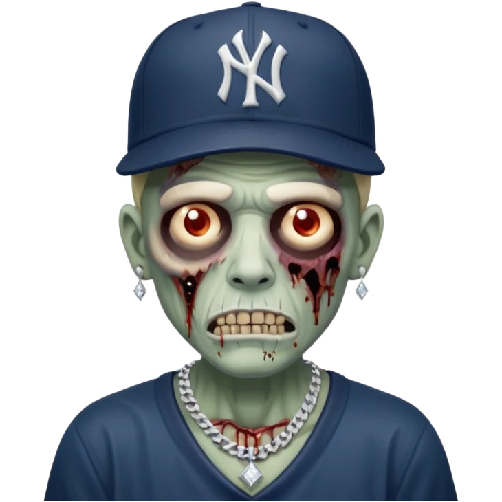 Zombie con aretes con una gorra new York yankee y una cadena de diamante hombre emoji
