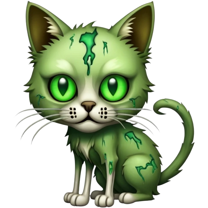 zombie cat with decaying fur, glowing eyes, and exposed bones emoji