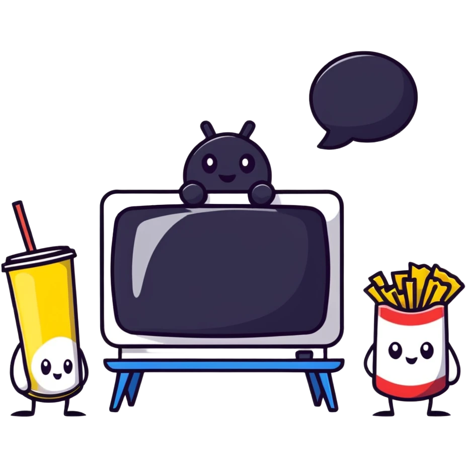 character watching TV with chips and soda emoji