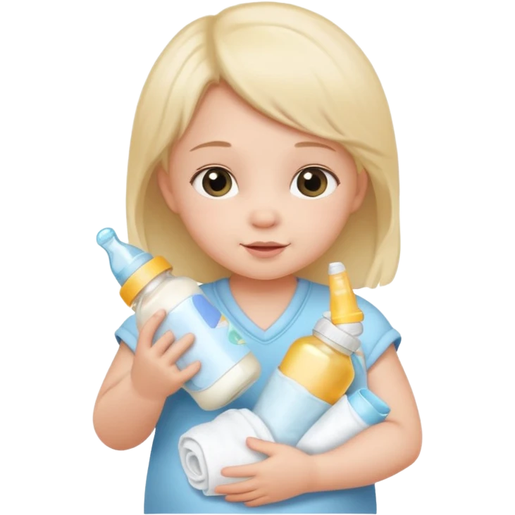 CUTE BABY GIRL WITH BOTTLE AND STACK OF DIAPERS emoji