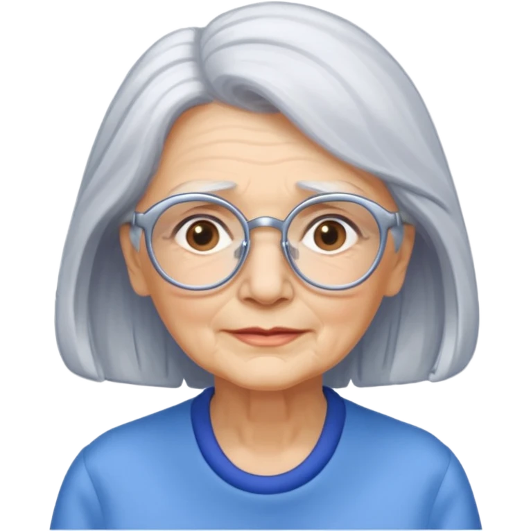 Old lady with medium long silver hair blue framed glasses emoji