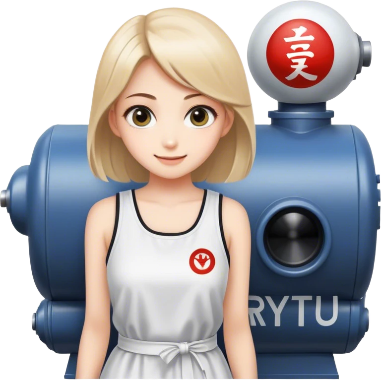 Beautiful girl smilling with big eyes and "ryu" written on toptank dress emoji