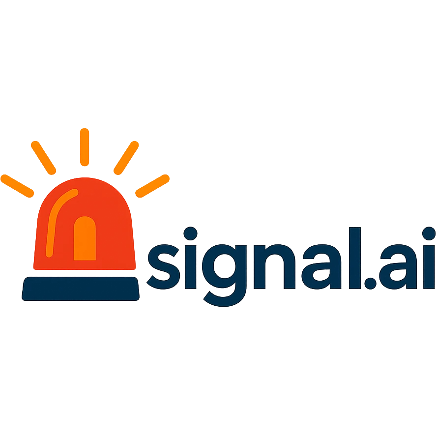 logo for signal.ai dashboard for first responders, text 'signal.ai' with a beacon or emergency light icon, modern, trustworthy, energetic design emoji