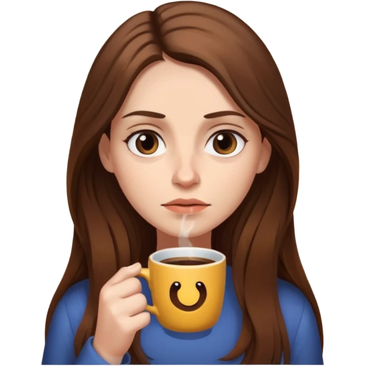 create a woman long hair brown, holding her cup of coffee looking exausted  emoji