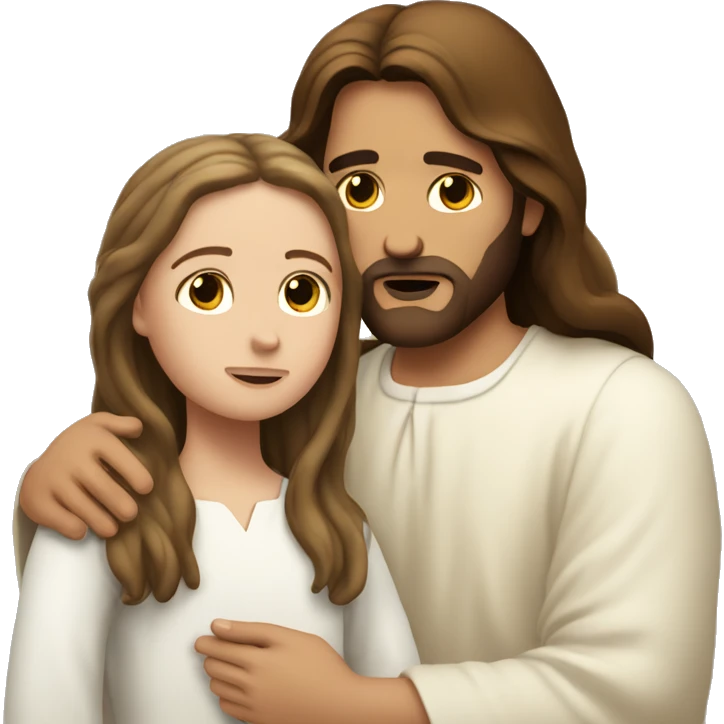 Jesus consoling a white girl with long brown hair emoji